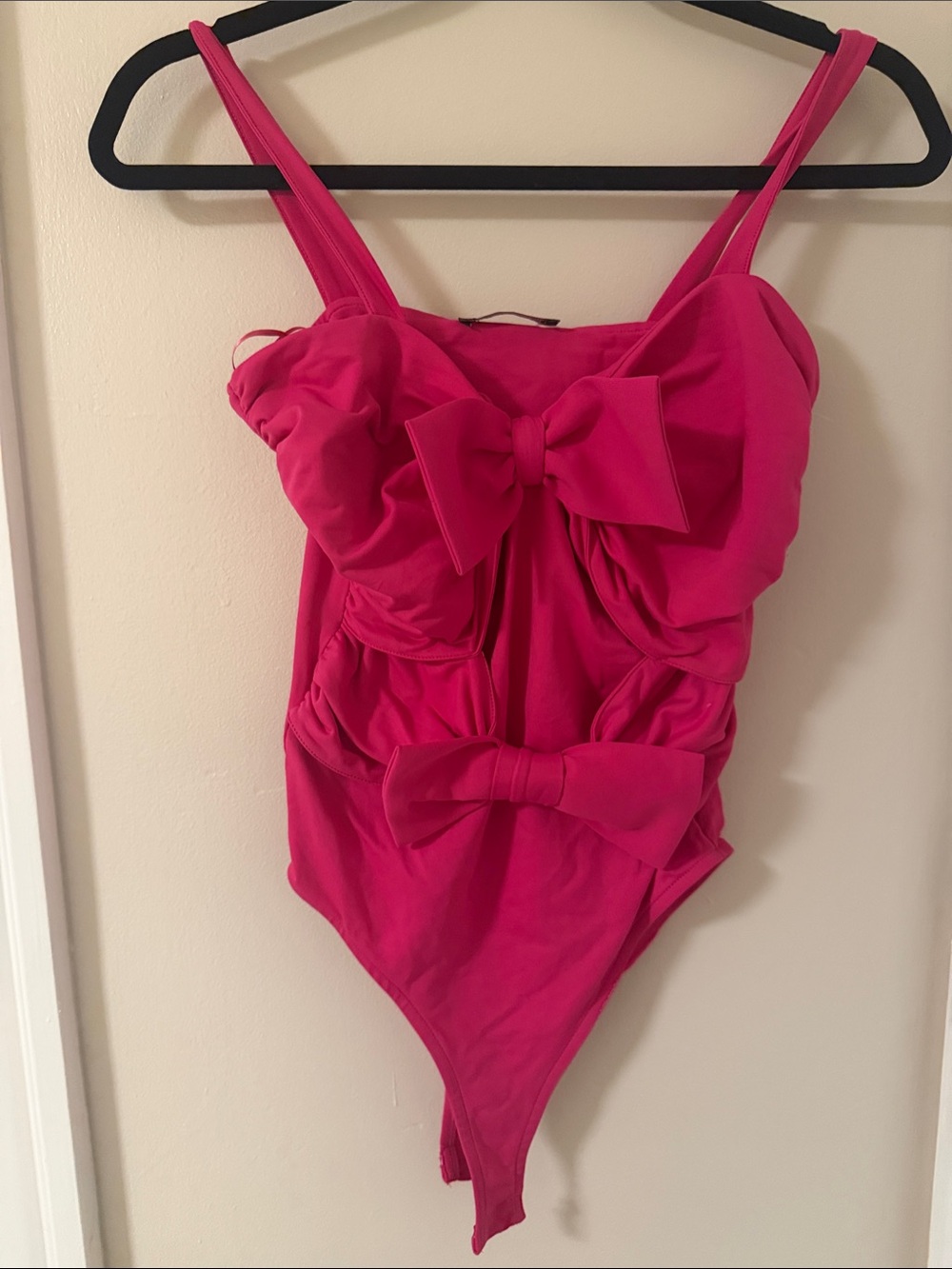 Zara Hot Pink Bow-Accent One-Piece Bodysuit
